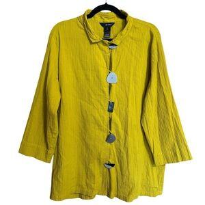 Ali Miles Mustard Artsy Button Front 3/4 Sleeve Oversized Fit Blouse Top XL